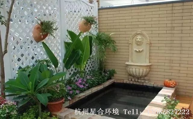 在庭院花园设计里的生态水池多饲养观赏鱼虫和习水性植物（如鱼草、芦苇、荷花、莲花等），营造动物和植物互生互养的生态环境。